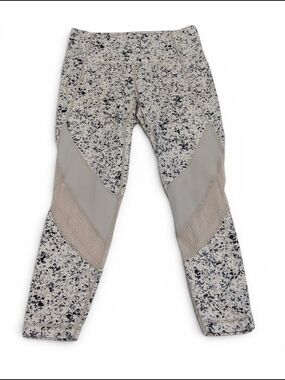 Athleta Beige Speckle Performance Leggings with Mesh Panels